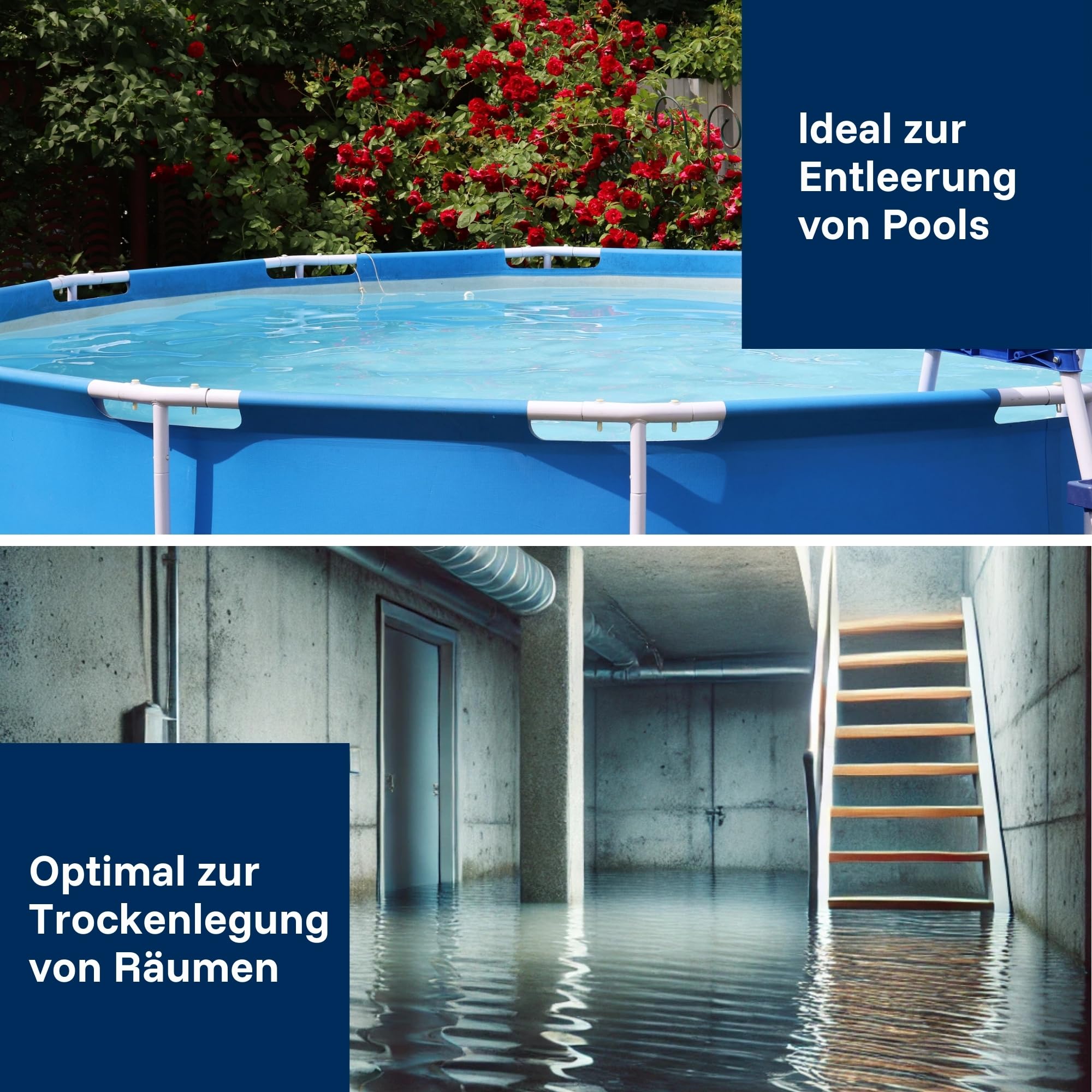 T.I.P. Drainagetauchpumpe - Poolentwässerungspumpe Edelstahl (6.000l/h Fördermenge, 1mm flachabsaugend, 6m Förderhöhe, Verhindert Ansaugen der Poolbodenfolie, Rückschlagventil) FlatOne6000 IX, 30440