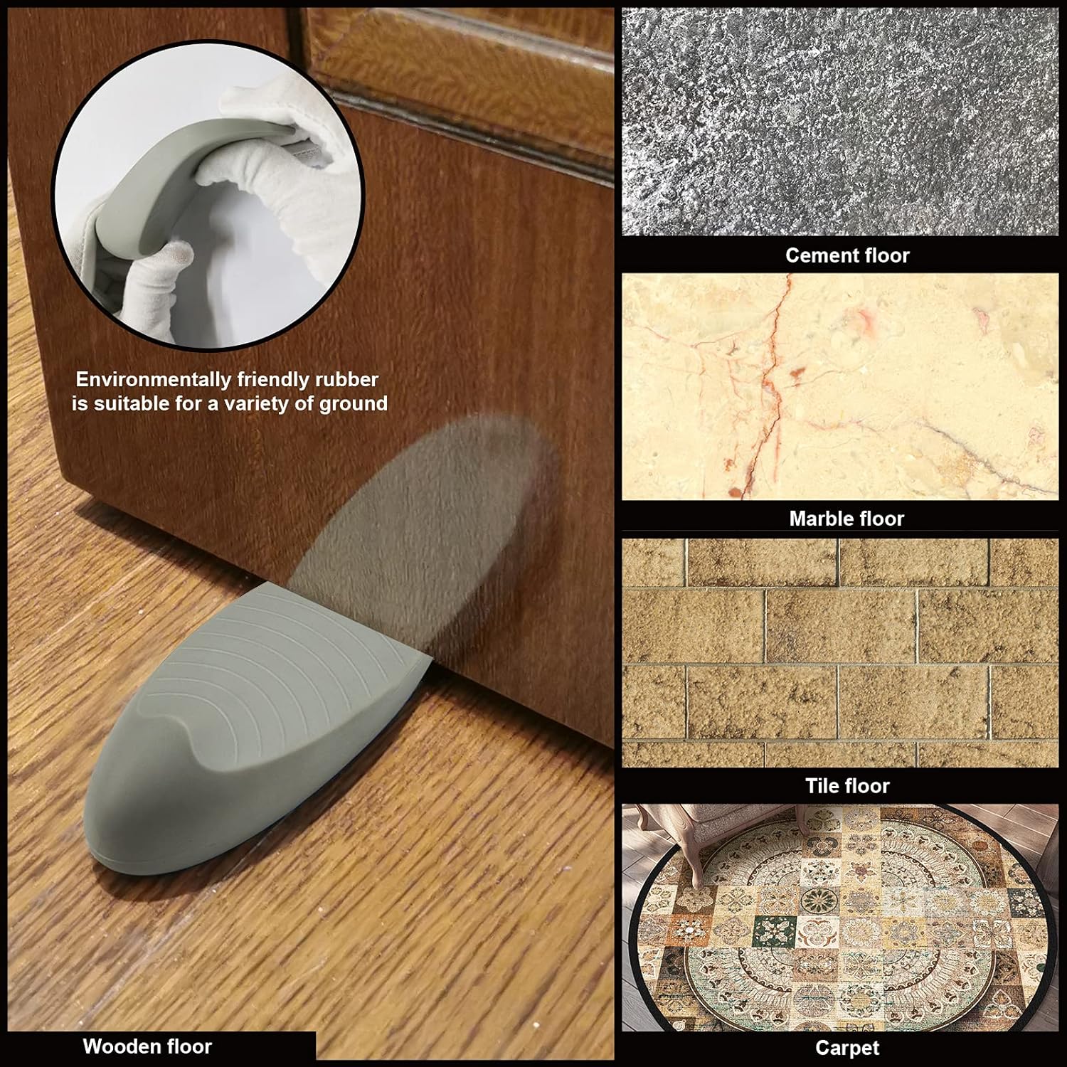 Door Stopper Rubber Door Stop Suitable for Door Bottom Clearance Within 0.9" , Door Wedge Stoppers Floor Works on All Floor Types Heavy Duty Door Jam, Floors Door Stops with Door Holder (3 Pack Gray) : Office Products