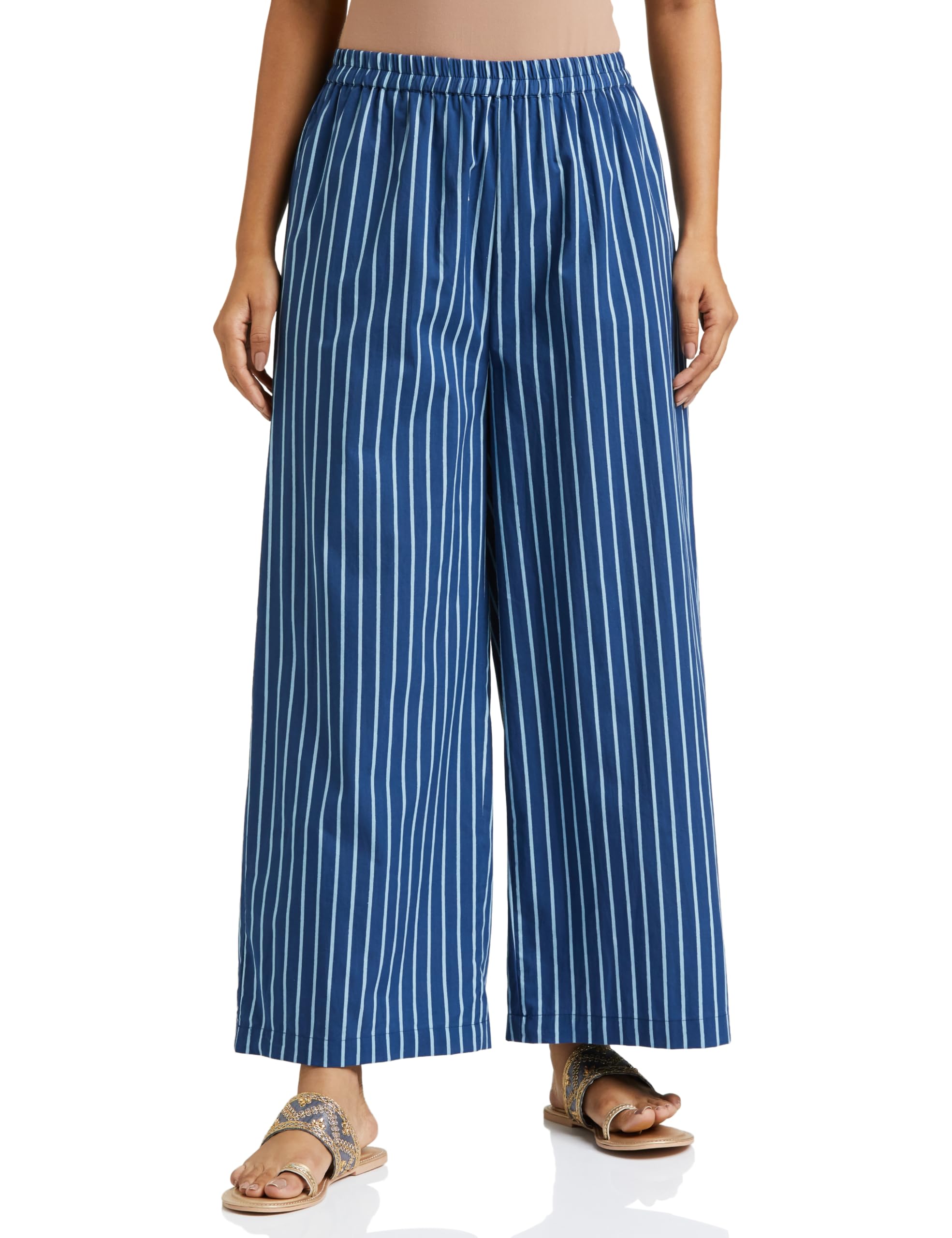 Women Relaxed Cotton Flared Palazzo (Available in Plus Sizes)