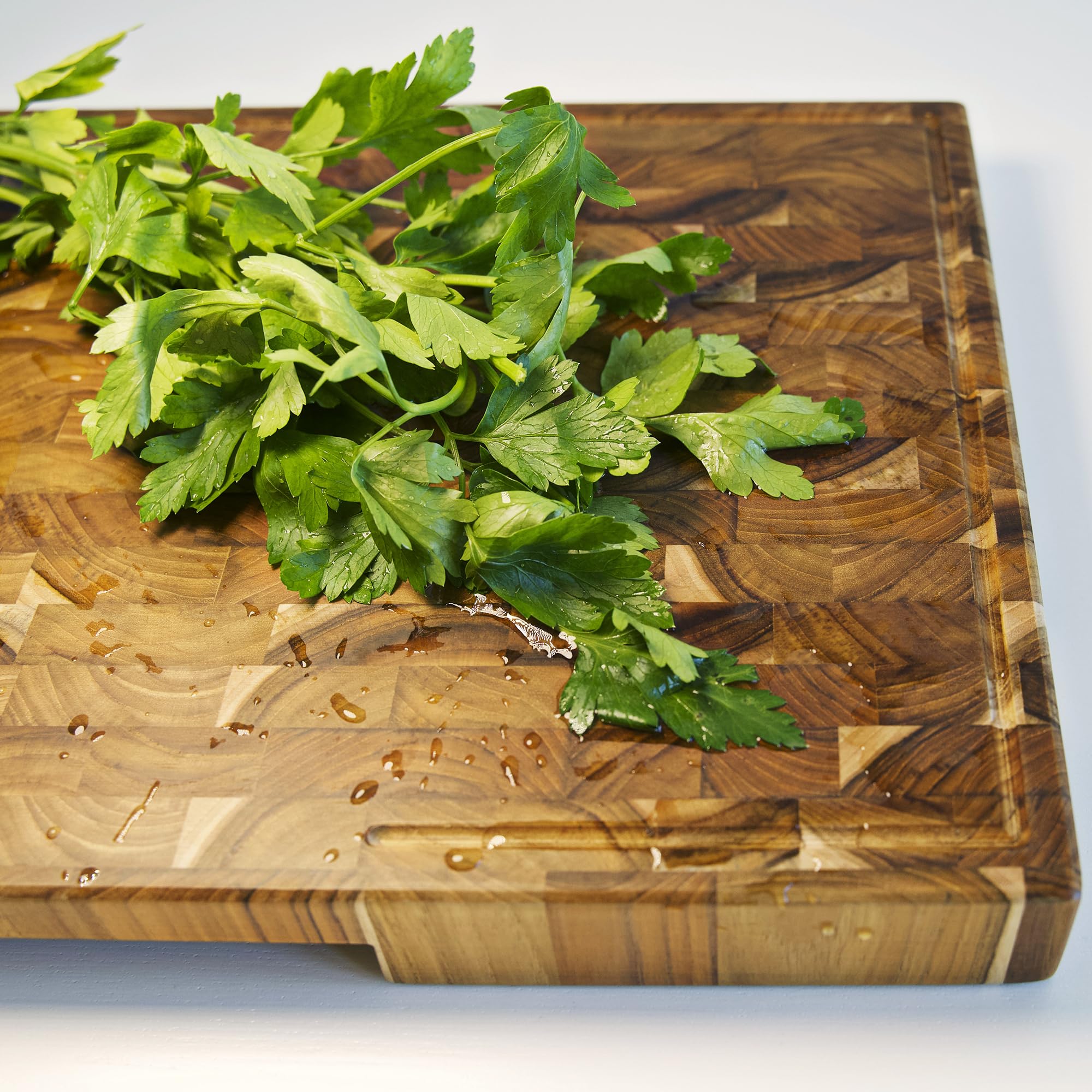 Teak Cutting Board Large (ExtraThick 1.7"). Premium Quality Butcher Block, Charcuterie Board. Heavy Duty End Grain Wood Chopping Board 19.7"L x 12.2"W with Handle 