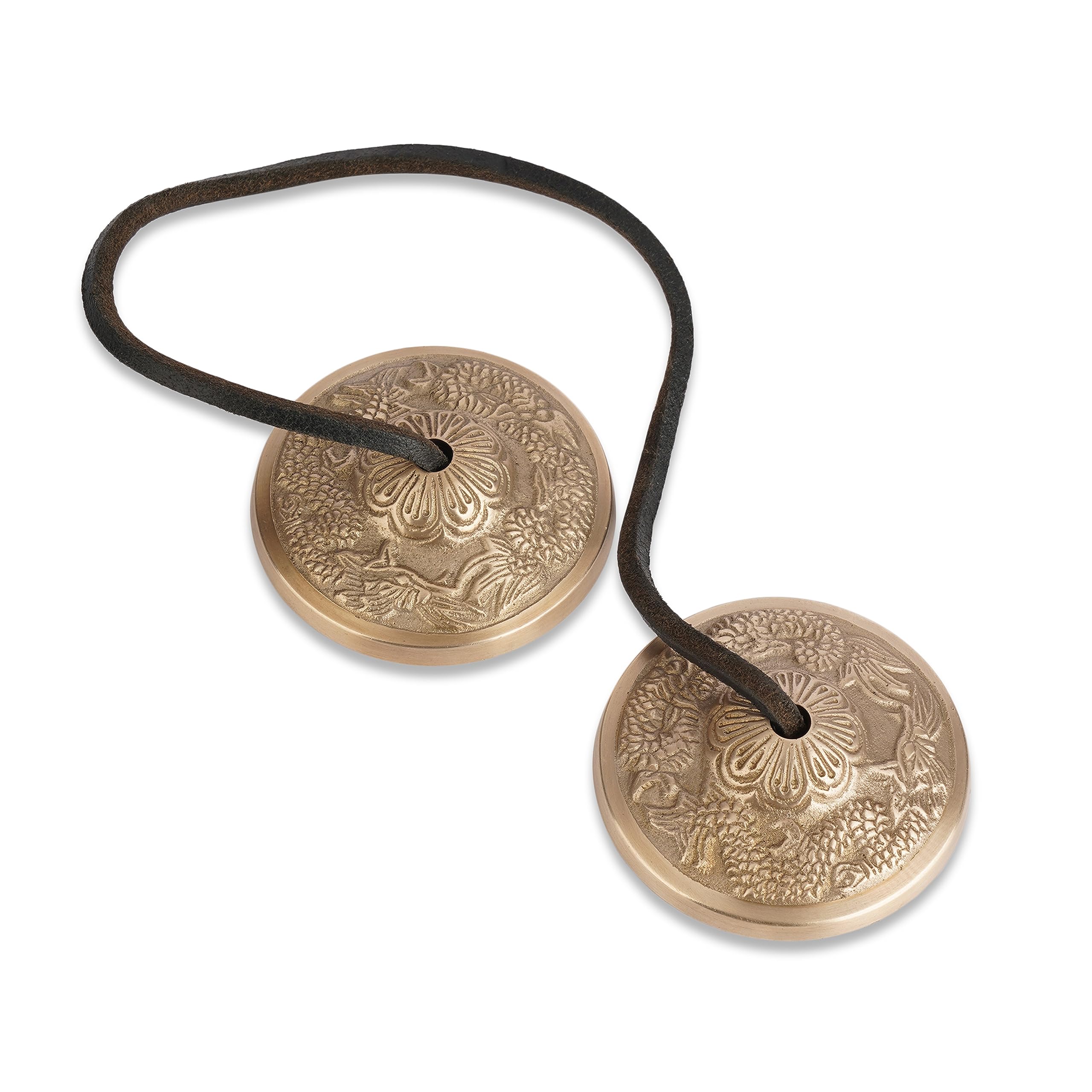 Ajuny Campanas Tibetanas Tingsha de Latón para Meditación y Yoga – Manjira Budista con Dos Dragones en Relieve, Sonido Claro y Resonante, Timbre Largo, 6 cm, Hechas a Mano, Set de 2