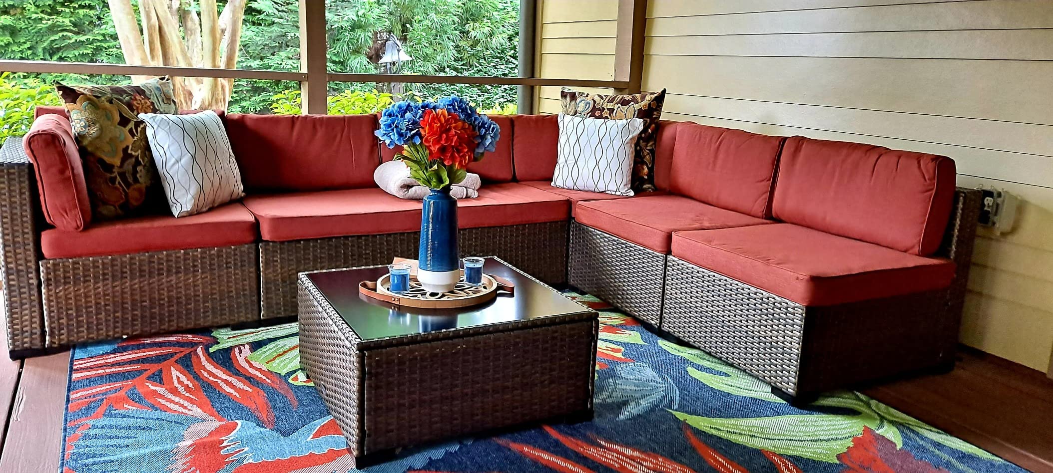 56/mo Finance 7 Pieces Outdoor Patio Sectional Sofa Set,Brown Wicker