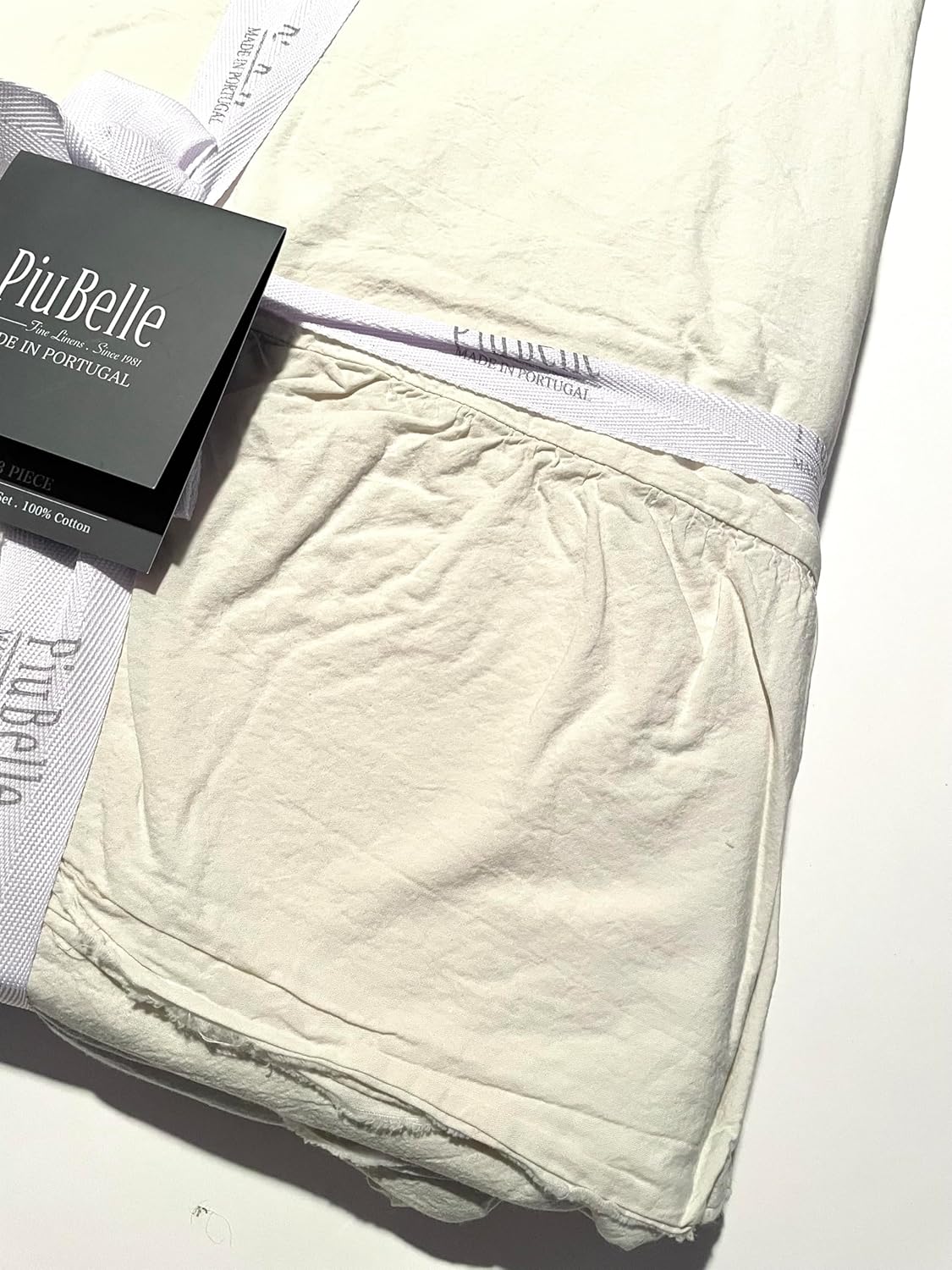 Piubelle Piu Belle Fine Linens 3pc Duvet Cover Set Solid White Metallic Embroidered Hem Stripe 100% Cotton Luxury Made in Portugal (Off White Tania, King (U.S. Standard))