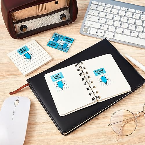 Miniatura 10 de Paquete de 1250 unidades  25 calcomanías para letrero con texto en inglés Sign Here Here, banderas con dispensador, bandera de flecha, fácil de