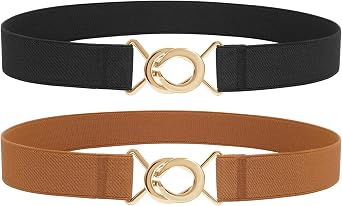 WERFORU 2 Pack Women Skinny Elastic Waist Belt Stretchy Thin Belt for Dress Jeans