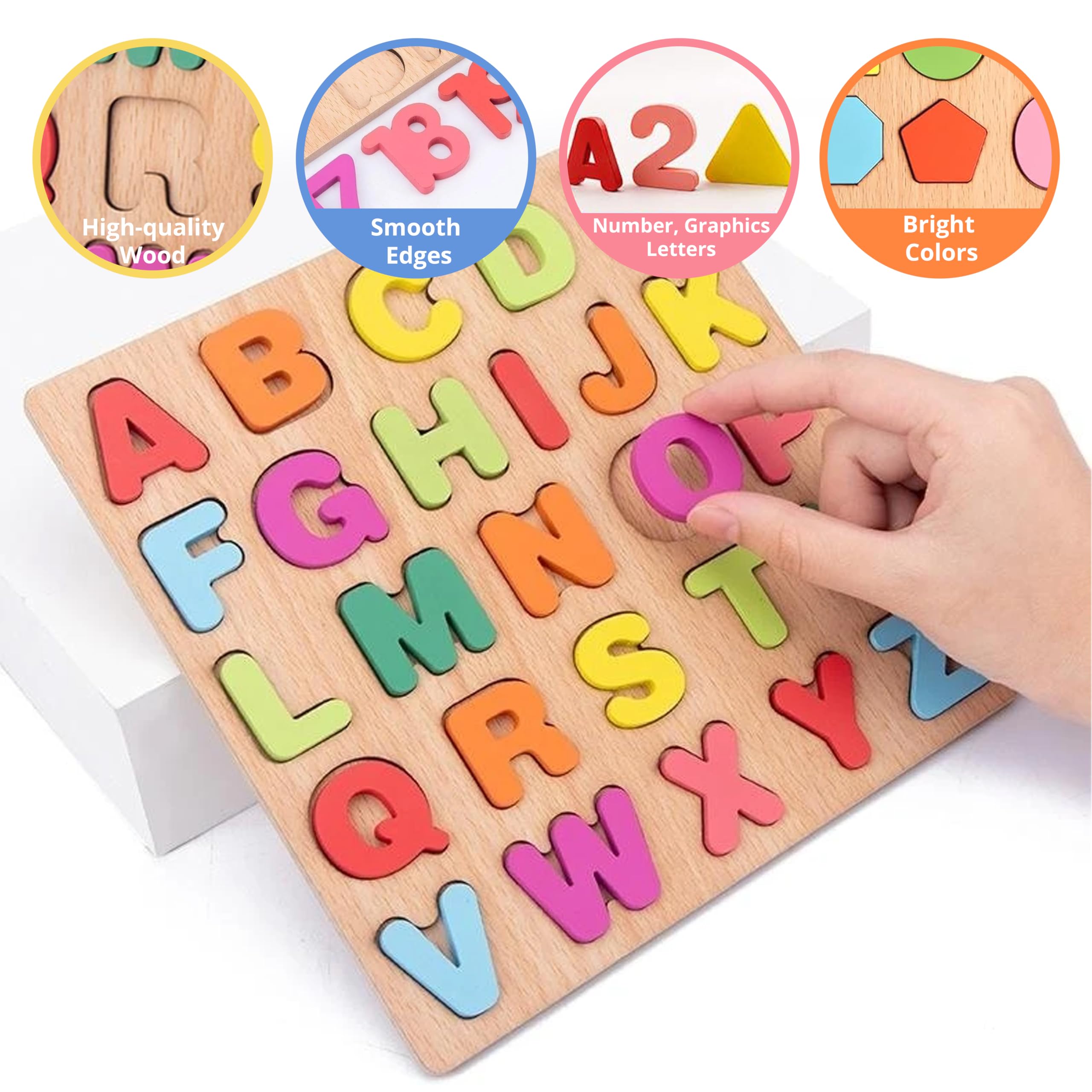 Vaan Magnus ABCD Toys for Kids, Wooden Alphabet Puzzles for Kids, Educational Activity Toys for 2-5 Years, ABCD Puzzle Set, (Alphabets, Numbers, Shapes) - Image 2 thumbnail