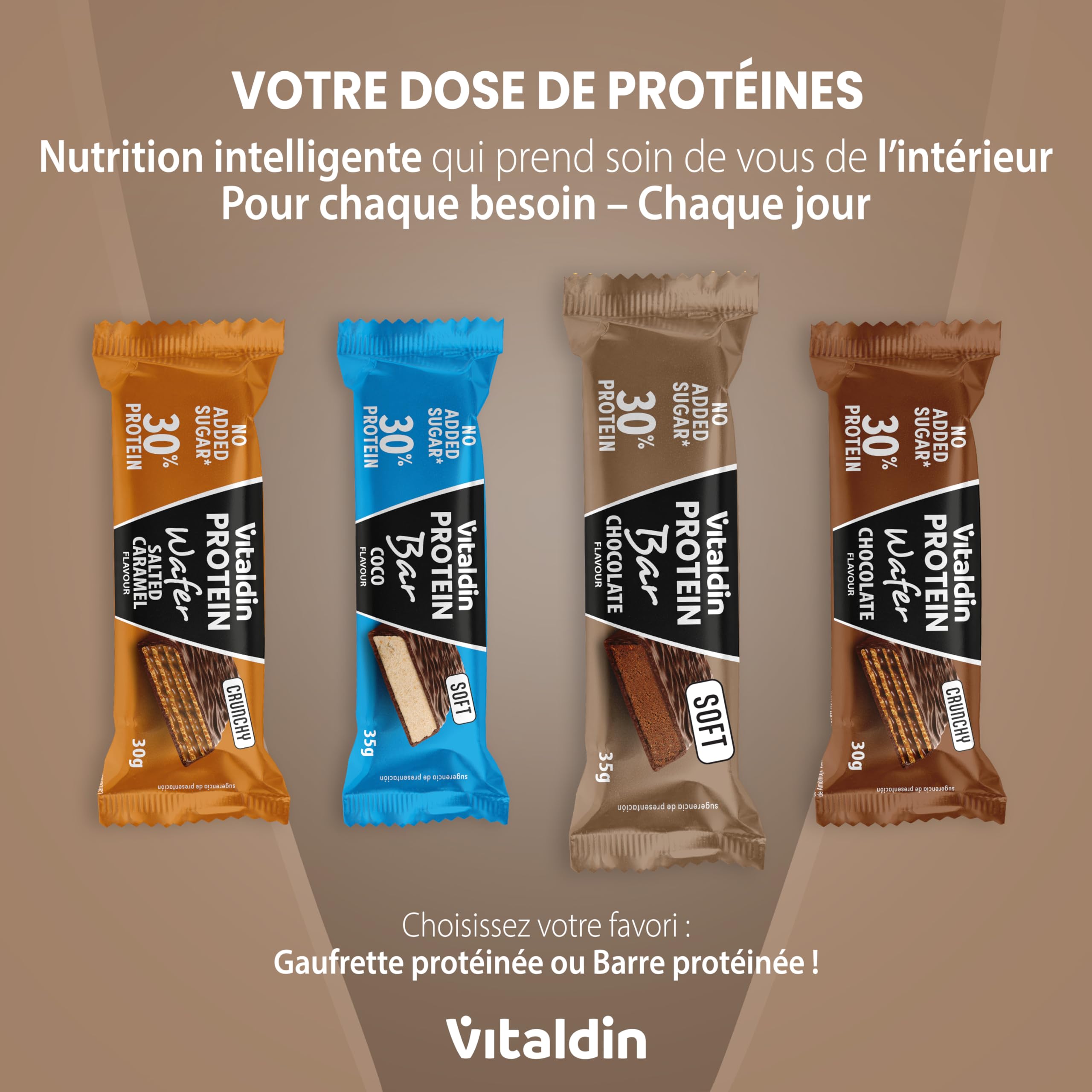 VITALDIN Barre Protéinée Chocolat – 30% Protéines avec Collagène Hydrolysé – Faible en Glucides & Calories – Sans Sucres Ajoutés – 0,2 g de Sucre – Snack Sain – Pré & Post Entraînement – 12 barres