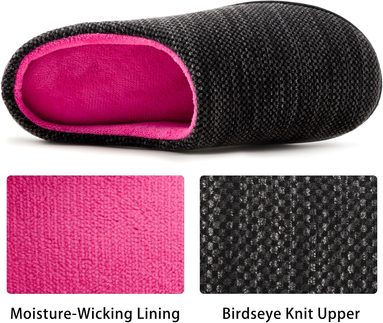 RockDove Womens Birdseye Knit Memory Foam Slippers Two Tone Slip On Open Back Breathable Waffle Upper Non Slip Rubber Sole Gift Idea - Image 3