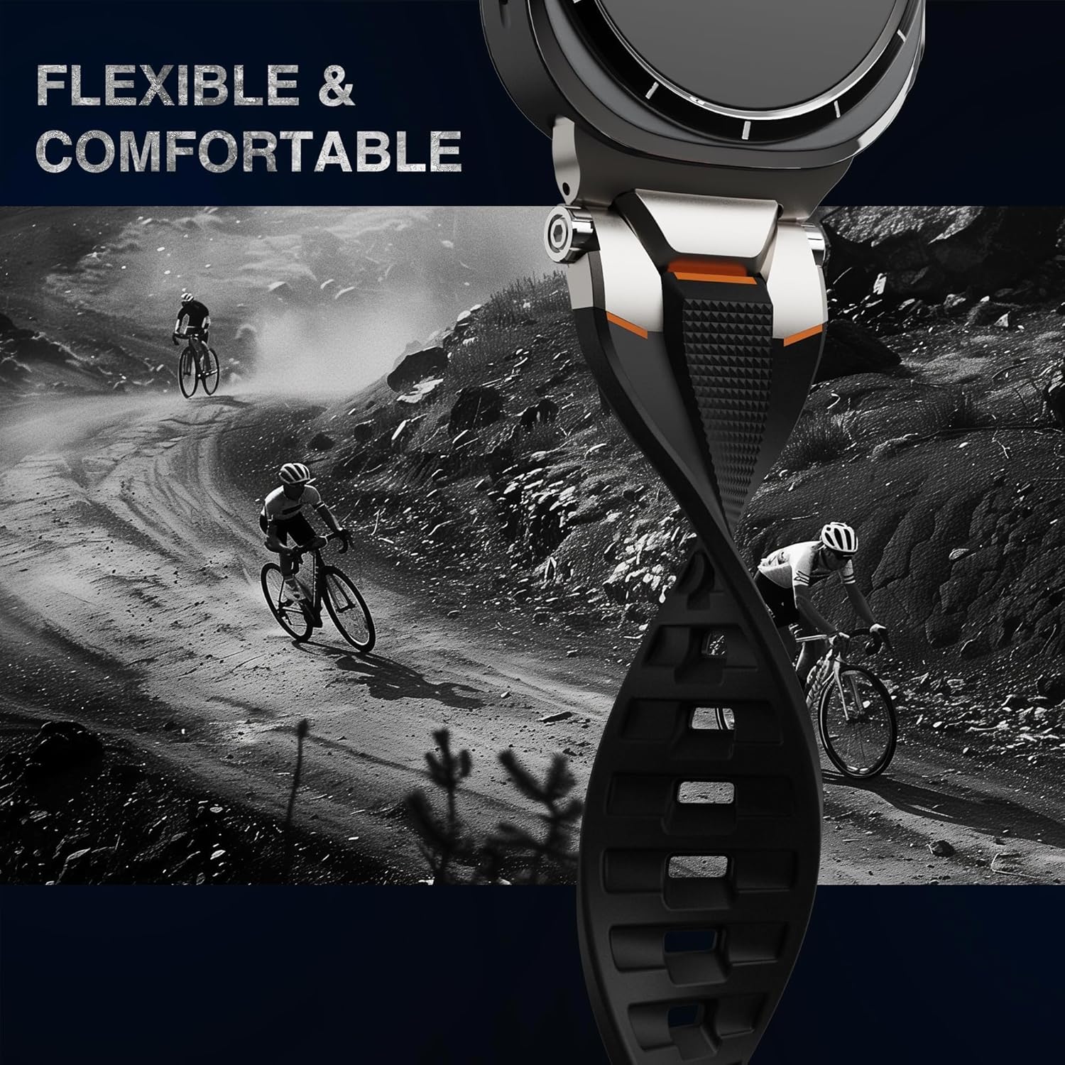 ULTIMAL Watch Band for Samsung Galaxy Watch Ultra 47mm(2025/2024) Compatible with Samsung Watch Strap Bands for Men Sport Bands for Watch Rugged Premium TPU & Metal (Black+Silver) - Image 5