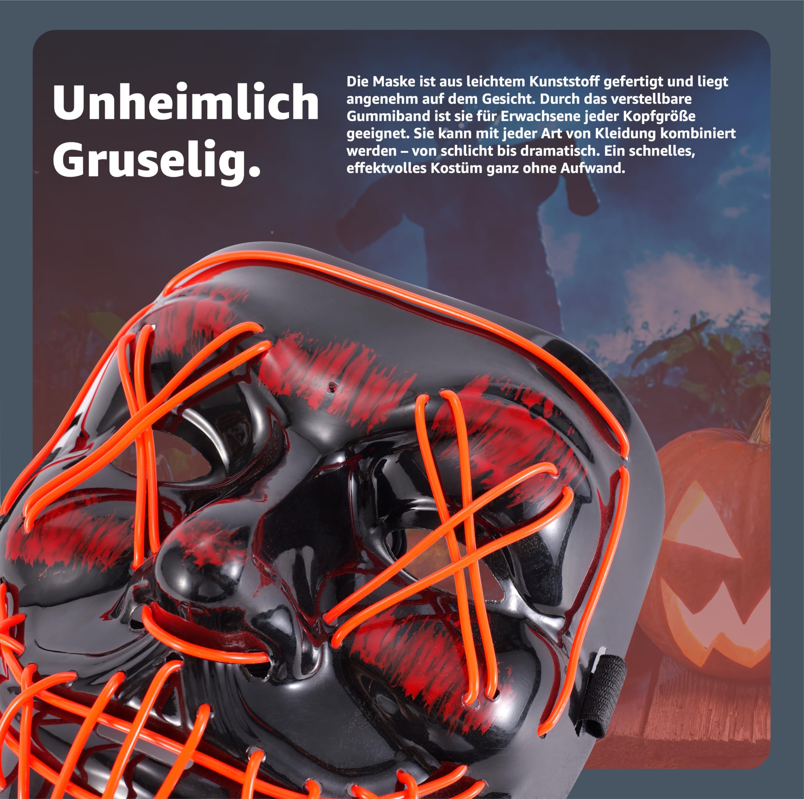TK Gruppe Timo Klingler 10 x czerwona straszna maska LED, Noc oczyszczenia, sterowana, na Halloween, karnawał, jako kostium dla mężczyzn i kobiet, 10 x czerwony