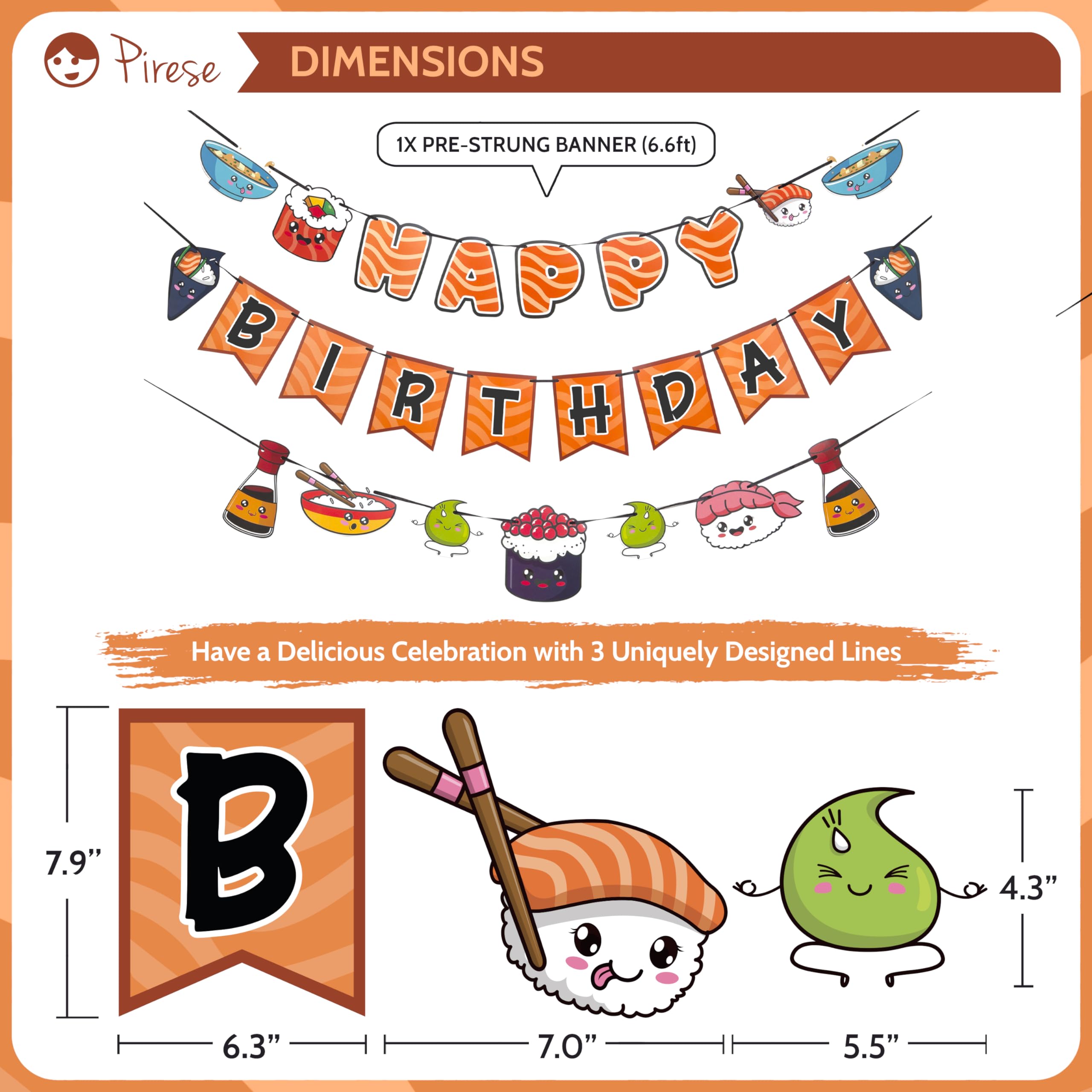 Decoraciones de fiesta de cumpleaños de sushi para niños y adultos - Suministros de fiesta de sushi japoneses, decoración de cumpleaños asiática, bonitas decoraciones de fiesta temática de 3
