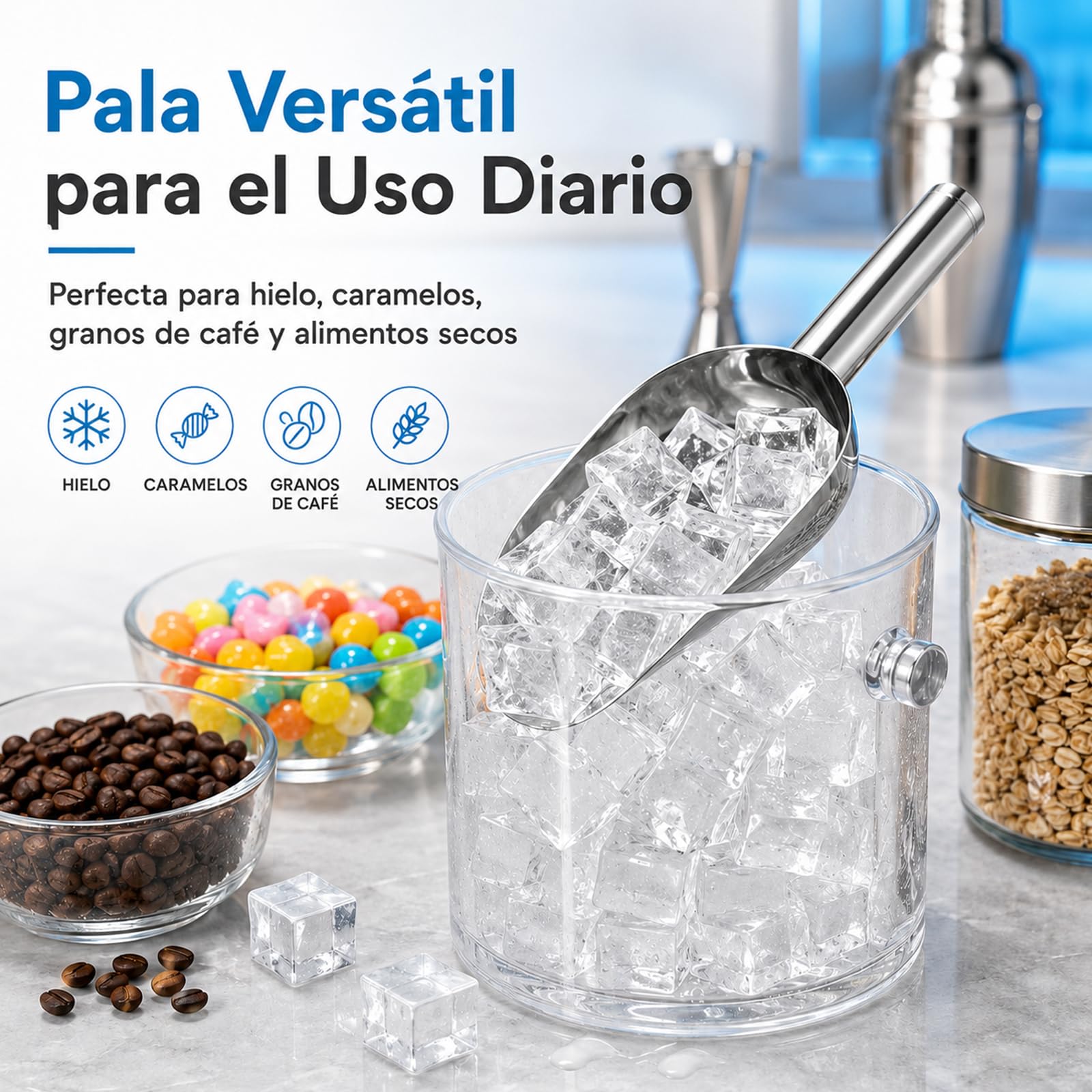 Cuchara Hielo Acero Inoxidable & Pinza de Hielo Acero Inoxidable Siumir 25 cm Pinza de Candy Pala Hielo per Alimenti para Barra, Barbacoa, Fiesta, Boda