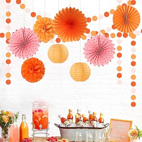 Miniatura 5 de Decoraciones de Fiesta de Acción de Gracias Otoñal Boho Rosa-Naranja - 33 piezas Pancarta de Friendsgiving Otoñal, Serpentinas Guirnalda de Borlas,