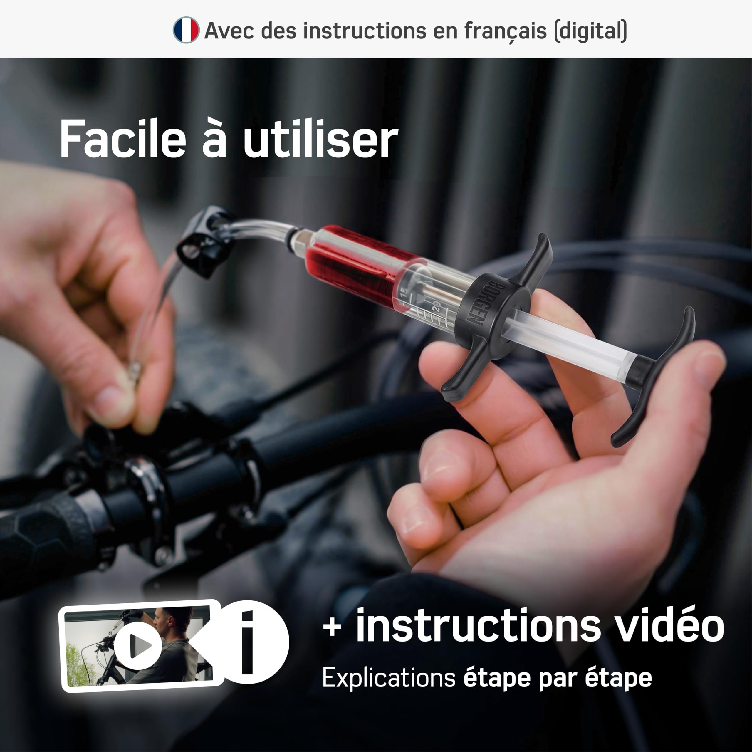 Borgen Pro kit Purge Freins vélos Disque Shimano, Tektro et TRP – Purgeur de Freins avec Instructions, 2× Huile minérale Liquide, Brake Bleed kit, kit Purge Freins