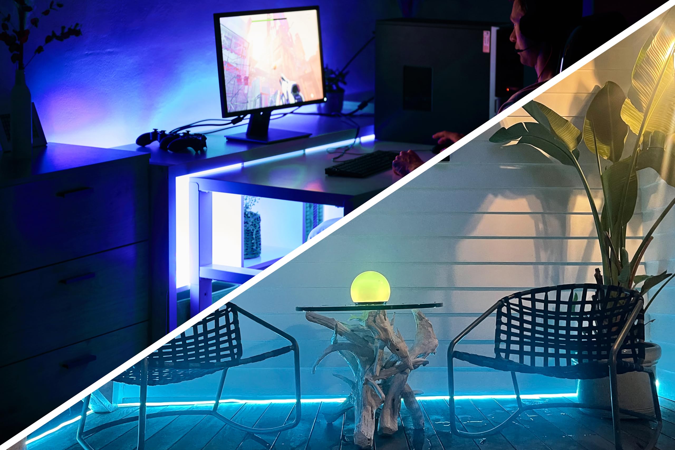 Monster Illuminessence taśma LED, wielokolorowa, wielokolorowa, 5 m, taśma świetlna, wodoodporna, do użytku na zewnątrz, zmiana kolorów i listwa przyciemniana