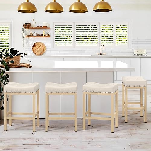 Miniatura 3 de LUE BONA Taburetes de bar de altura de mostrador, taburetes de bar sin respaldo de 24 pulgadas, juego de 3 para encimera de cocina, taburetes de