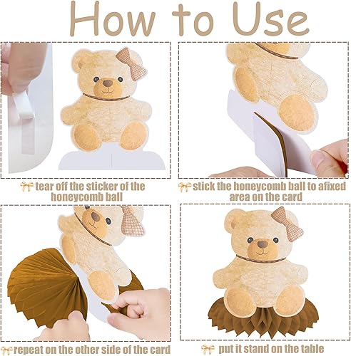 Miniatura 5 de 9 piezas de oso de peluche con forma de panal de abeja, decoración de mesa con temática de oso para niños, fiesta de cumpleaños, revelación de