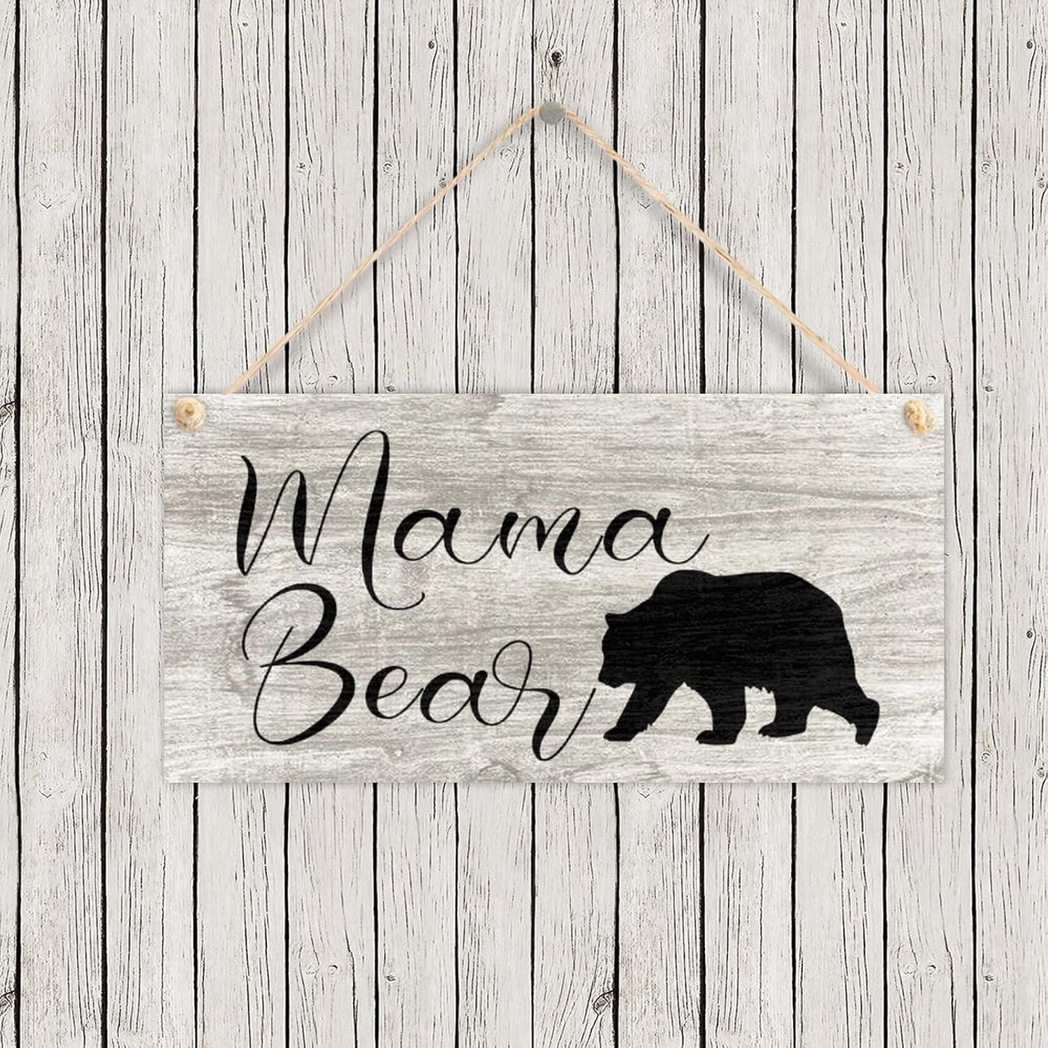 Rustic Wood Sign Vintage Wall Plaque Mama Bear Distressed Look Wooden Sign Wall Pediments Hanging Art Plaque Home Decor for Farmhouse Door Yard Porch Christmas Decor Sign New Year Gift