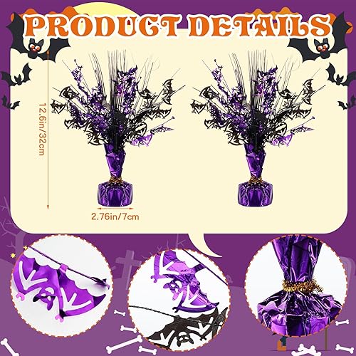 Miniatura 3 de Centro de mesa con aerosol de murciélago de Halloween, centro de mesa metálico de Halloween, centros de mesa de papel de aluminio troquelados para