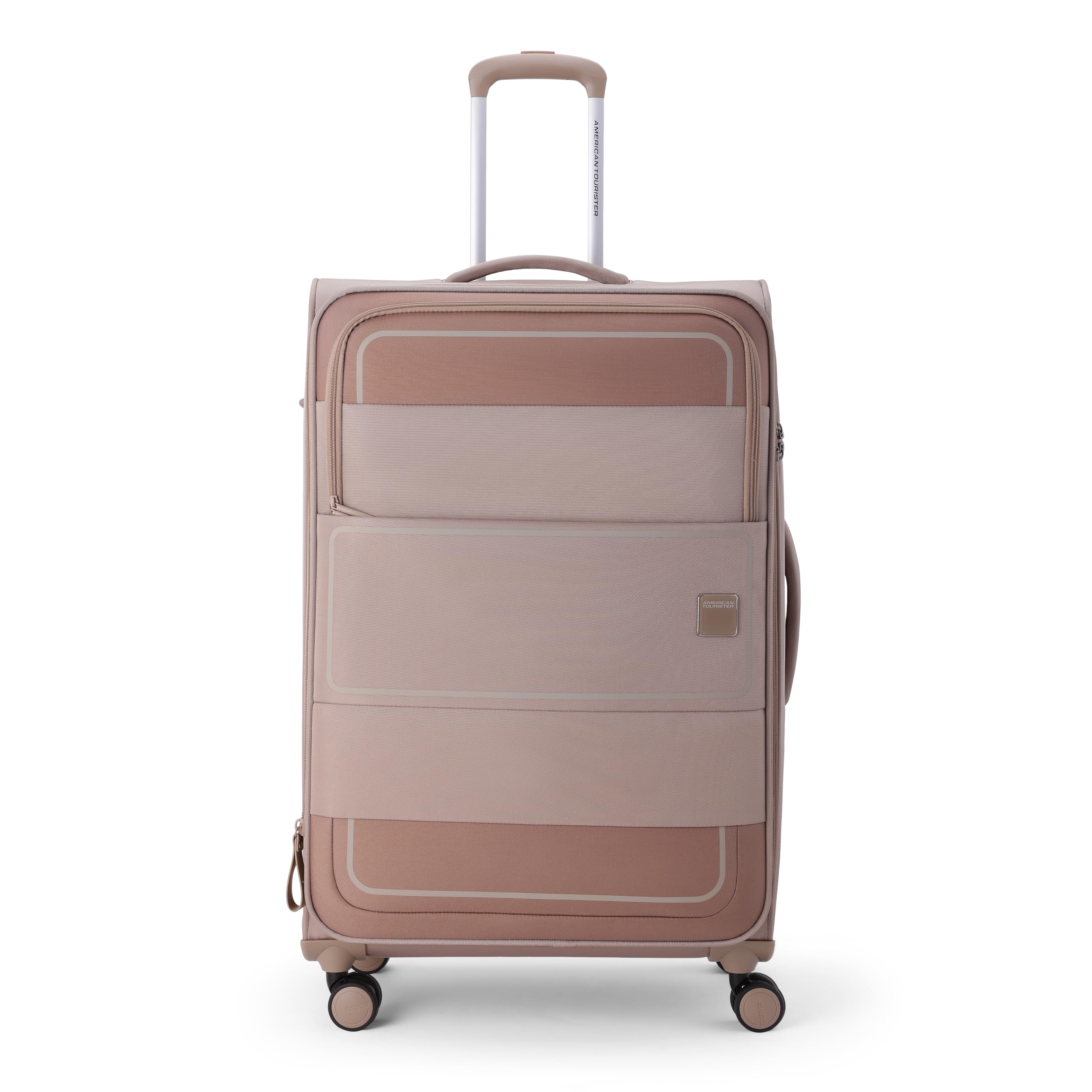 phillyplus 82 cm large with tsa lock & 8 wheels soft polyester check-in suitcase for holiday/trolley bag for travel/travel bag with double spinner wheels for unisex- natural brown