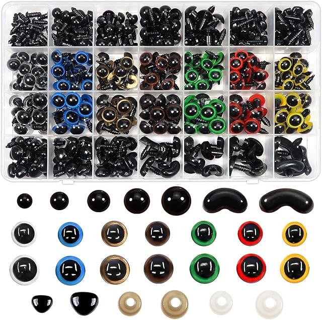 TOAOB 780 Pieces 6 to 12mm Colorful Plastic Safety Eyes Craft Eyes Doll Eyes And Noses Set with Washers for Soft Doll Making DIY Craft Plush Animal