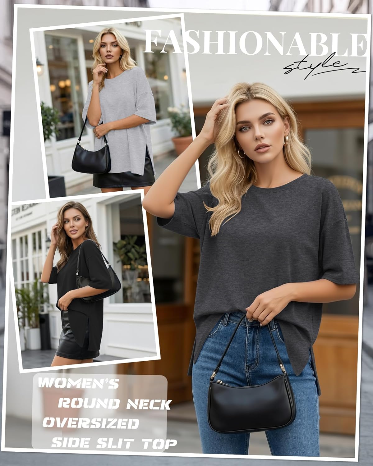 Huukeay 3 Pack Women's Oversized Gym T Shirts Short Sleeve Side Split Crewneck Tops Casual Summer Workout Baggy Basic Tee - Image 2