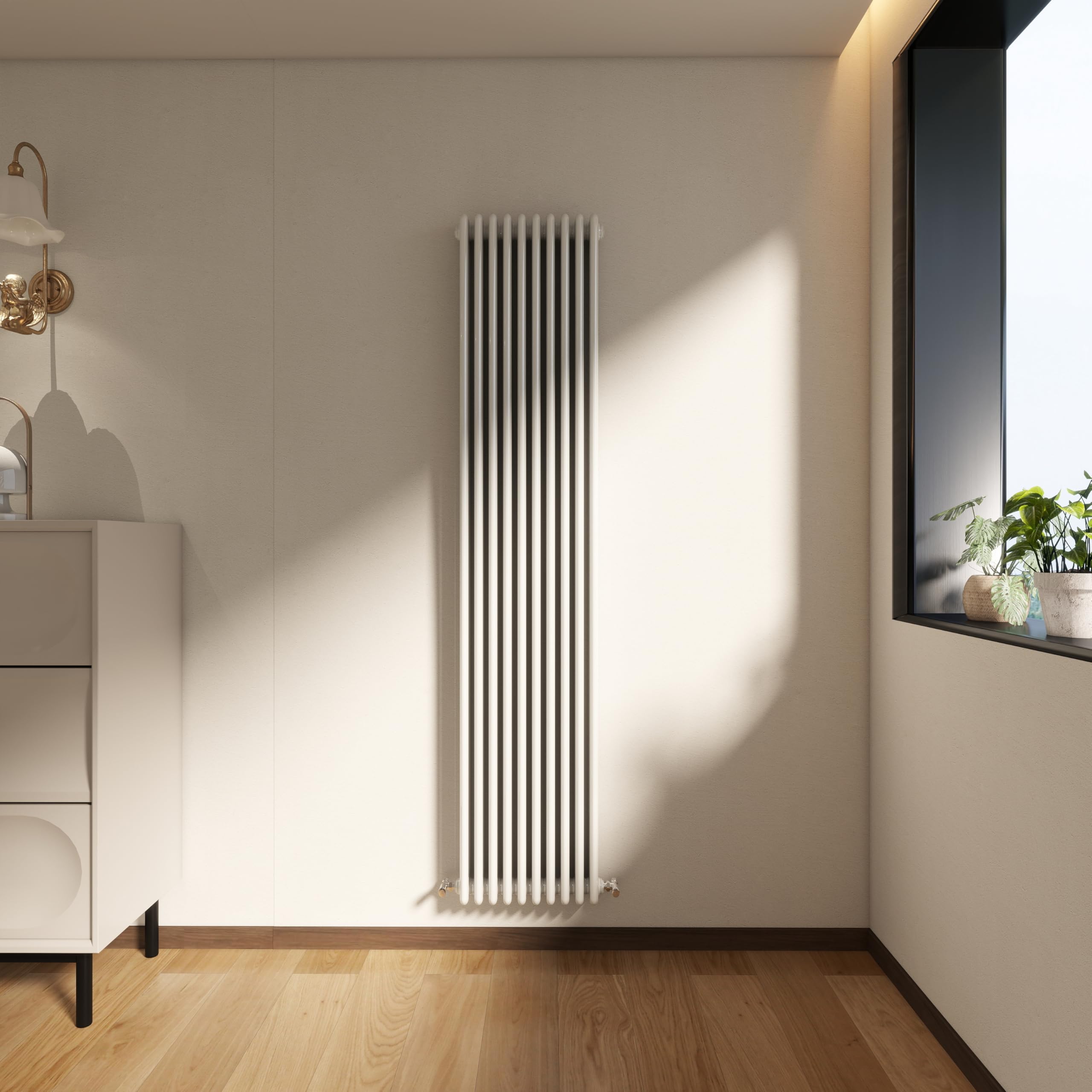 Vertical Traditional 3 Column Cast Iron Radiator, 1800x470mm Gloss White Designer Radiator Slim, Tall Upright Designer Heater Rads for Bedroom/Living Room, Vertical Radiator White, Hall Radiator