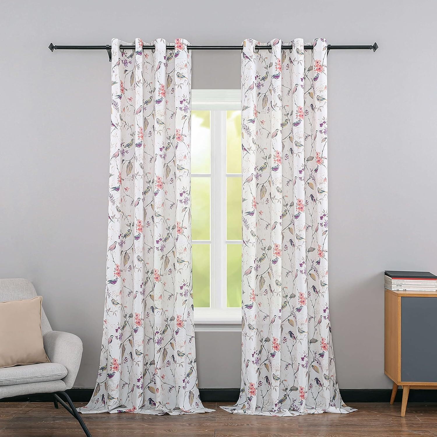 Leeva Animal Printing Farmhouse Curtains for Living Room, Drapes 108 Inches Long 2 Panels, Purple Bird Long Room Divider Drapery, Grommet Top Light Blocking Curtain for Windows, 52 x 108 Inches