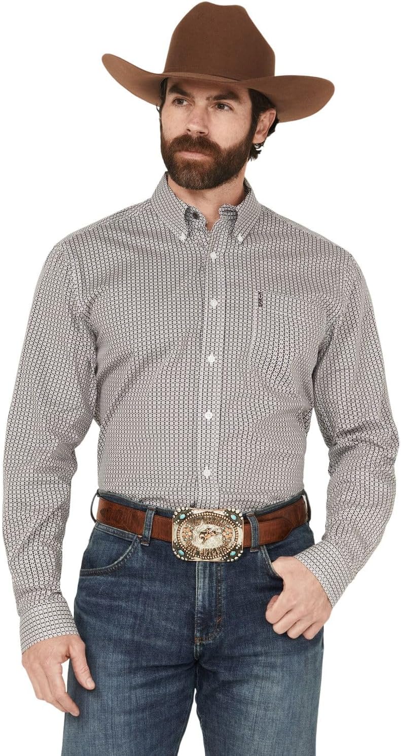 Cinch Men's Geo Print Modern Fit Long Sleeve Button-Down Western Shirt White XX-