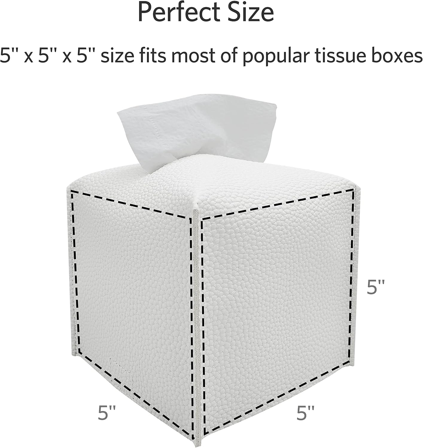 Tissue Box Cover, Langsum Modern Square Tissue Box Organizer, Decorative PU Leather Facial Paper Holder for Bathroom Vanity Countertop, Night Stand, Bedroom Dresser, Office Desk, Car (White) : Home & Kitchen