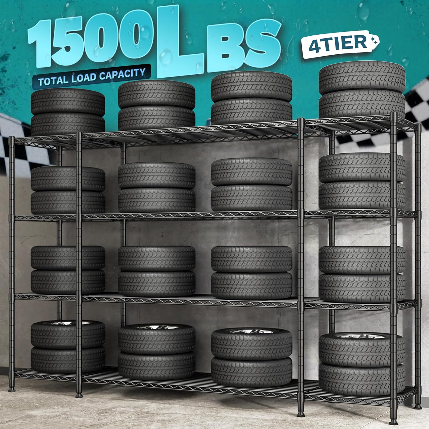 REIBII 78.4" W Storage Shelves 1500LBS, Metal Shelving Unit Wire Shelving for Garage Storage Rack, Adjustable Metal Shelf for Pantry Commercial Kitchen Garage Shelves, 78.4" W x 11.8''D x 59''H