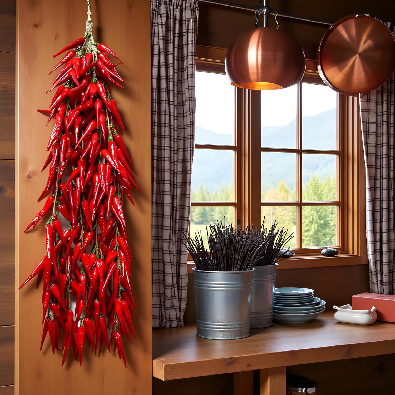 5 String Chili Pepper Decor Fake Vegetables Artificial Food Artificial Peppers String Vegetable Fruit Garland for Home Kitchen Farm Party Wall Photography Props Decoration(Dry red Pepper) - Image 4