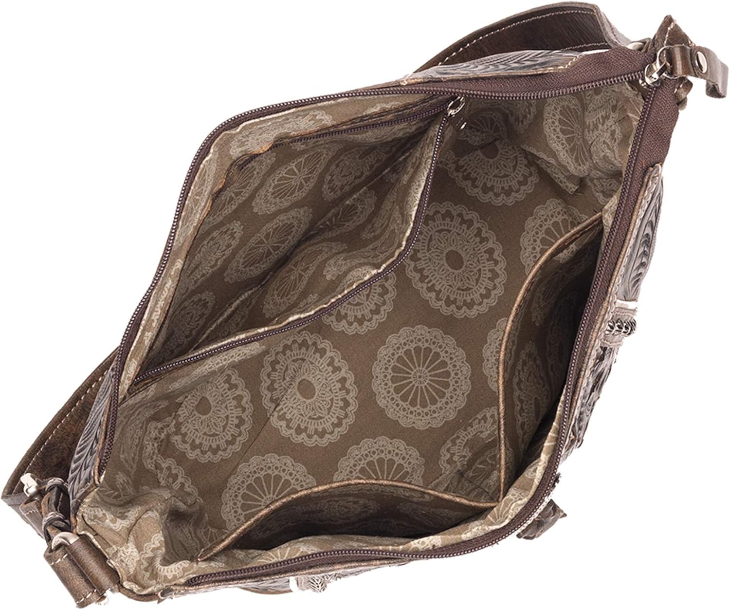 American West 100% Genuine Leather Zip-Top Bucket Tote Purse for Women Hill Country Collection Western