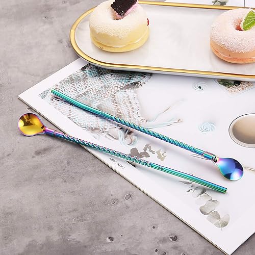 Miniatura 7 de 50 popotes de cuchara de metal reutilizables a granel para venta al por mayor, pajitas de acero inoxidable de 8.5 pulgadas para beber de oro rosa,