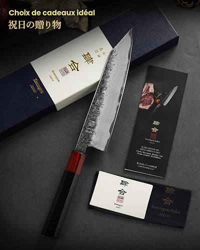 kanngou Couteau Kiritsuke 21 cm, Couteau Cuisine Japonais en acier Inoxydable AUS-8, Couteau de Chef Professionnel avec Coffret Cadeau Premium (Couteau Cuisine Kiritsuke 21cm) - 5