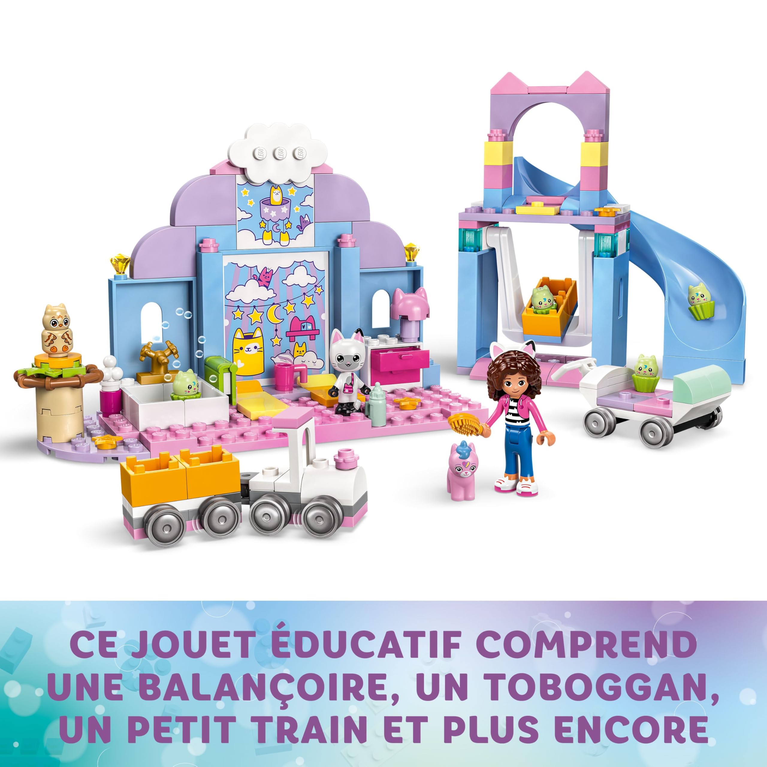 LEGO Gabby et la Maison Magique La Nurs’Oreille de Gabby - Jeu de Construction avec Animaux - Voiture, Toboggan, Figurines & Accessoires de Maison de Poupées - Cadeau d'anniversaire Fille 4 Ans 10796