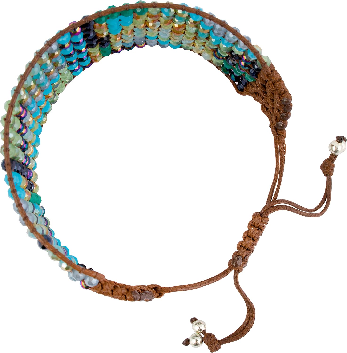 Joob Joob Handmade Boho Bracelets For Women - Colorful Crystal Beaded Bracelets - Easy Adjustable Leather Cuff Bracelet with Slider Opening