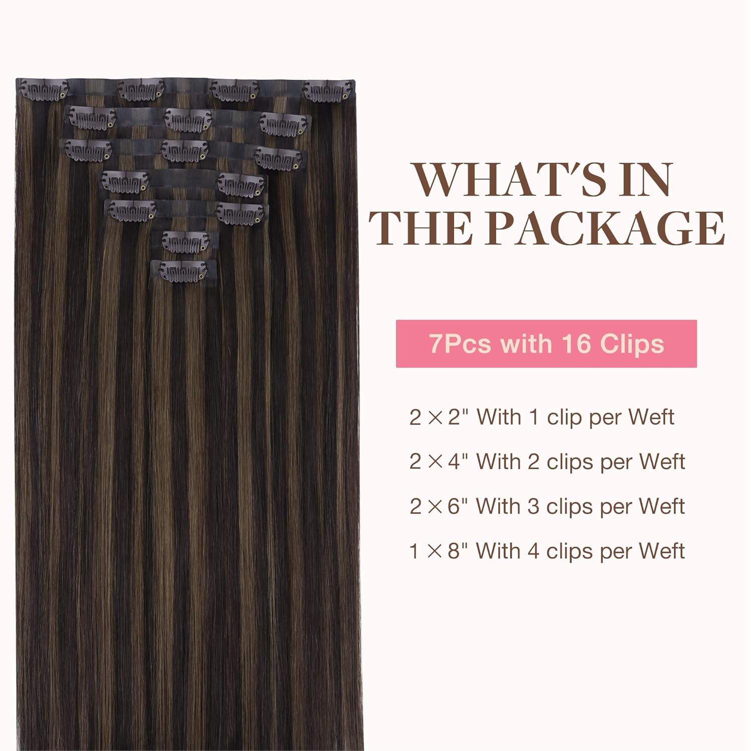 GOO GOO Clip in Hair Extensions Real Human Hair, Remy Human Hair Extensions Clip ins for Women, Natural Human Hair, 12inch 85g 7 Pcs, #2/6 Dark Brown Highlighted Chestnut Brown thumbnail