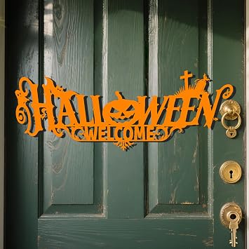 Custom Halloween Door Decorations Personalized Pumpkin Halloween Metal Signs Customized Front Door,Porch Decor Ourdoor Trick or Treat Wall Decor,Hallowee Gift for Lover Friend Family