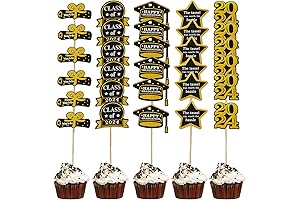 30Pcs Black and Gold Graduation Cupcake Toppers Class of 2024