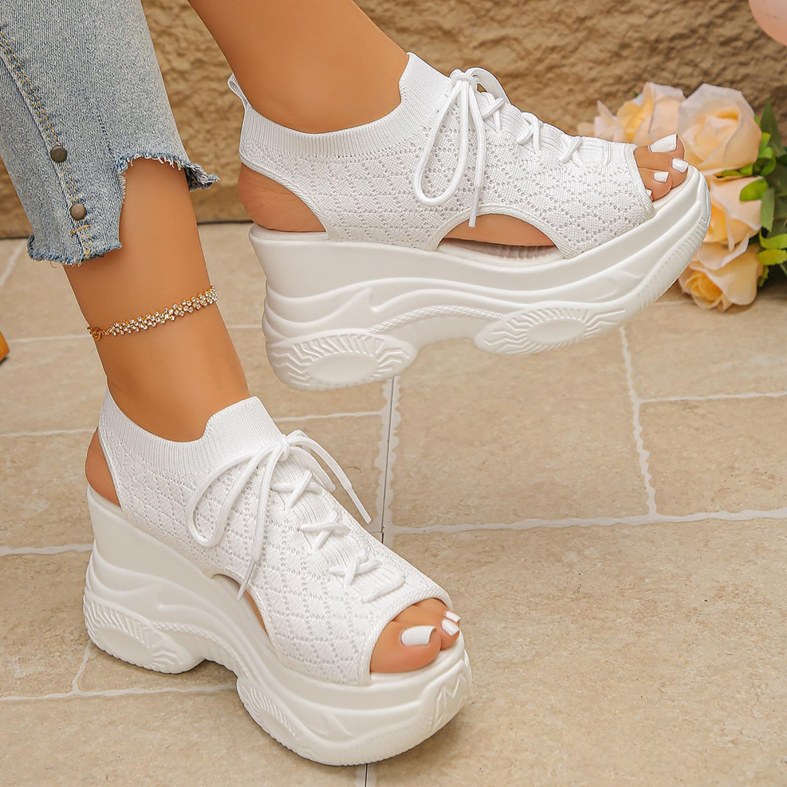 Sandali Donna Estivi da Piedi Nudi Antiscivolo Casual Scarpe Spiaggia Passeggiate Sandali Estivi Donna Semplice ed elegante