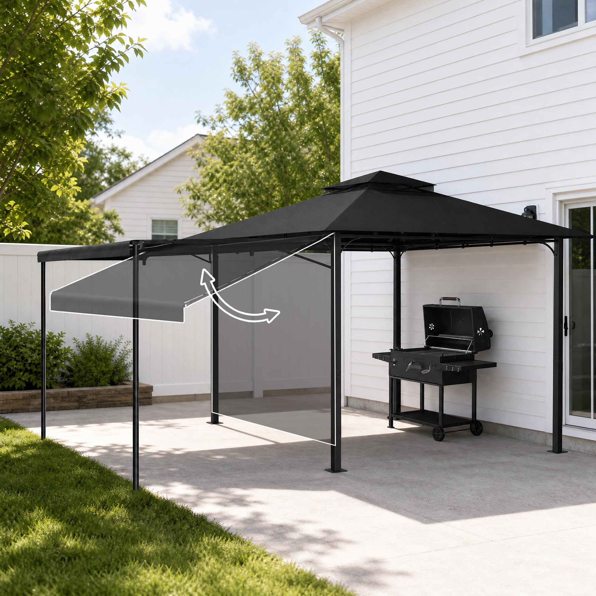 JUMMICO Gazebo da Giardino Esterno 3x3, con Estensione Convertibile in Parete, Tetto a Doppio Strato, Struttura Metallica Resistente alle Intemperie, Ideale per Feste, Eventi e Ricevimenti