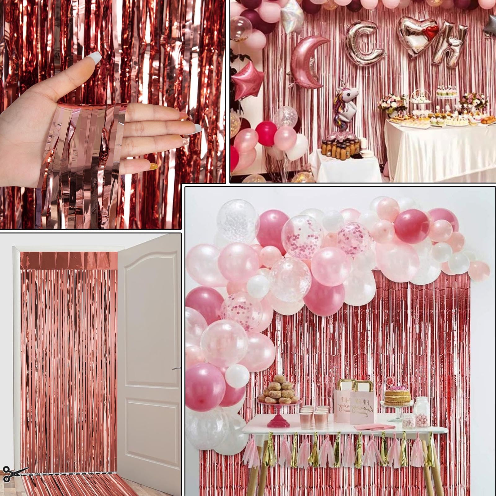Rosegold Glitzer-Lametta Vorhang 2er Set – Wiederverwendbar Für Partys, Hochzeit & Fotohintergrund