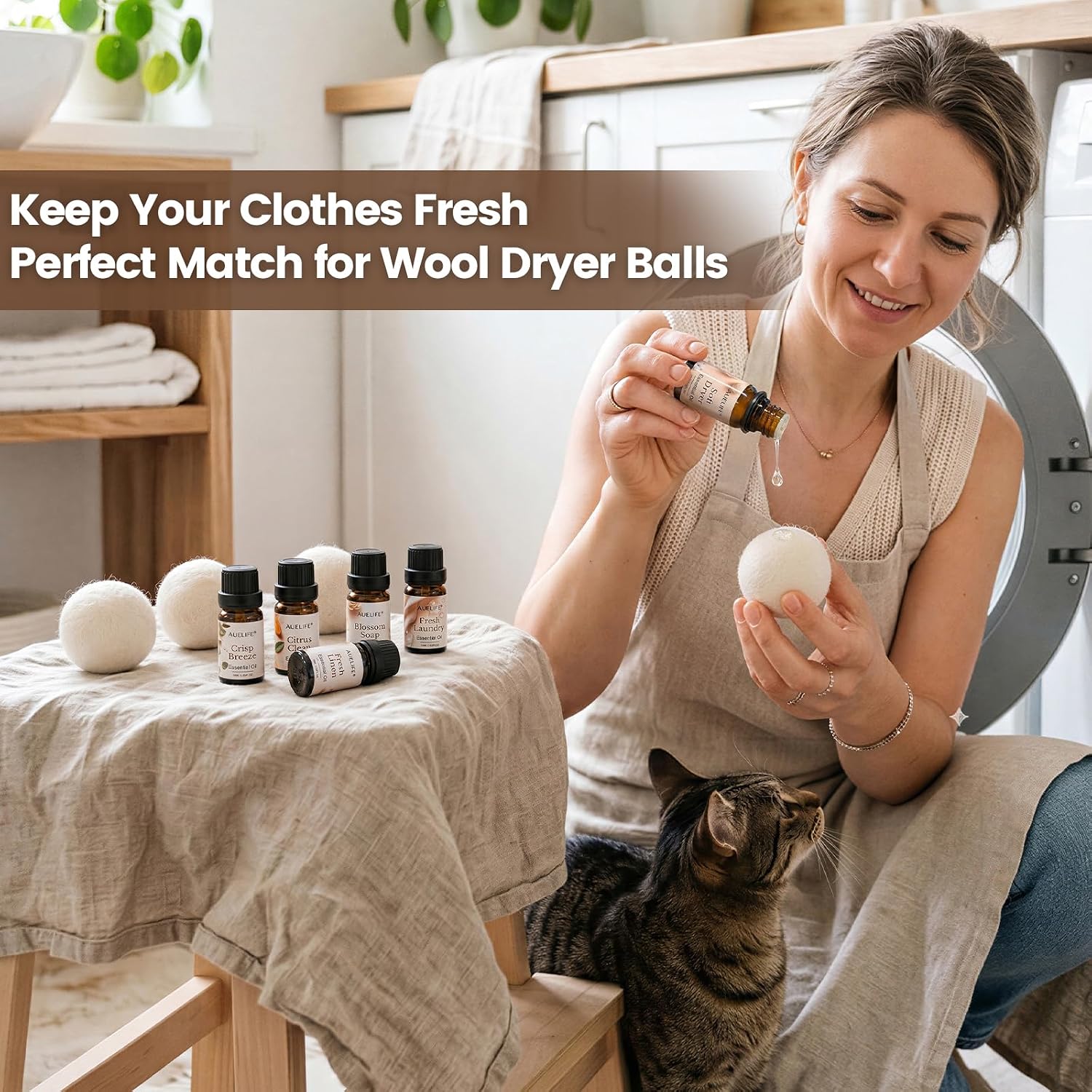 Auelife Laundry Essential Oils Set for Dryer Balls, 6x10ml Diffuser Oil | Home Fragrance for Laundry Room, Candle & Soap Making with Fresh Linen, Blossom Soap, Crisp Breeze, Soft Dryer, Citrus