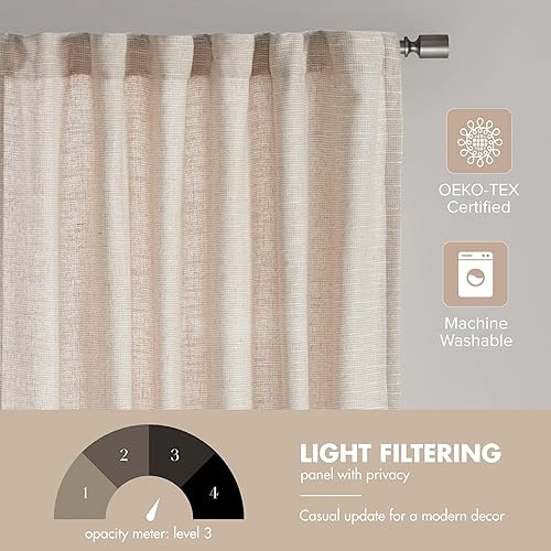 Miniatura 5 de Madison Park Cortina de lino sintético, forro polar con aislamiento térmico, decoración de sala de estar, cortina de bloqueo de luz para dormitorio,