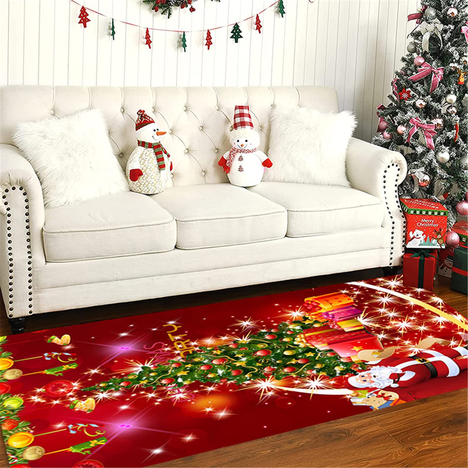 Tappeto Passatoia Natalizio per Corridoio Tappetino per Decorazioni Natalizie,Tappeto Natale Lavabile in Lavatrice per Soggiorno, Camera da Letto, Bagno, Cucina,9,60x180cm