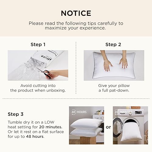 Miniatura 7 de Bedsure Juego de 2 almohadas de cama tamaño Queen, almohadas de hotel de lujo, tamaño Queen, almohada reforzada suave y esponjosa con alternativa al