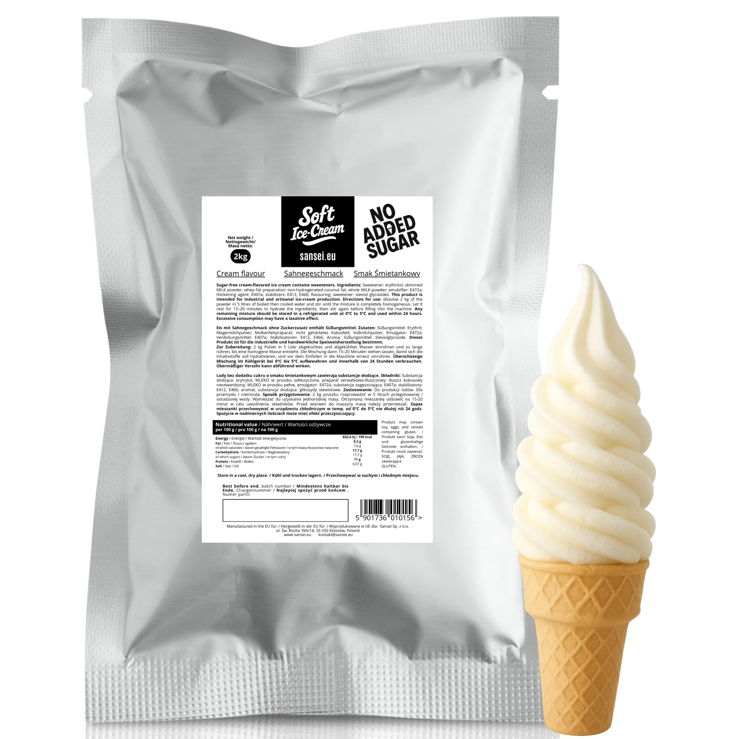 Lody Włoskie Śmietankowe Bez Dodatku Cukru mieszanka w proszku 2kg PREMIUM