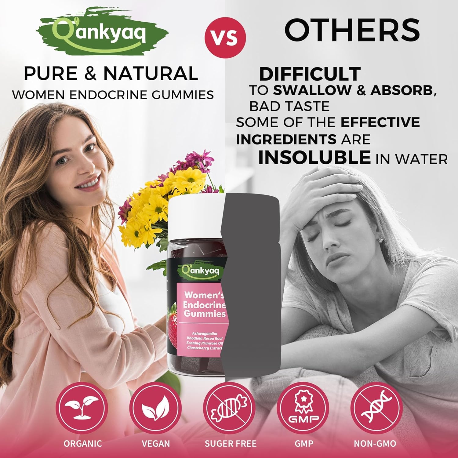 Q'ankyaq Oregano Oil with Black Seed Oil Organic Gummies for Kids and Adults, PMS Support Gummies for Women, Hormone Balance with Evening Primrose Oil