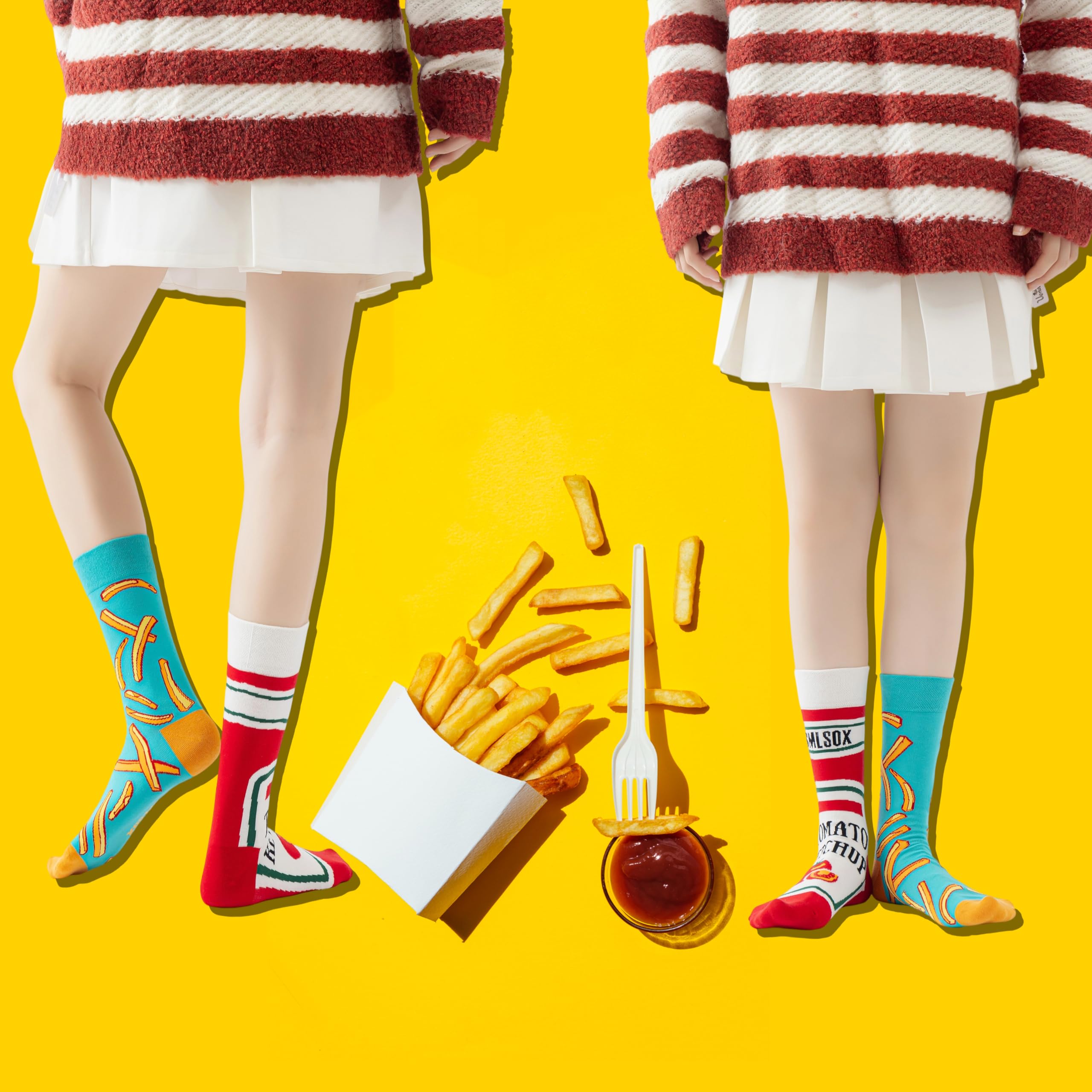 NxnChc Lustige Socken Für Damen Und Herren Unisex Viele Motive Tier Essen Obst Sport Kunst Aus Baumwolle Geschenk Asymmetrische Muster Links Und Rechts - 4